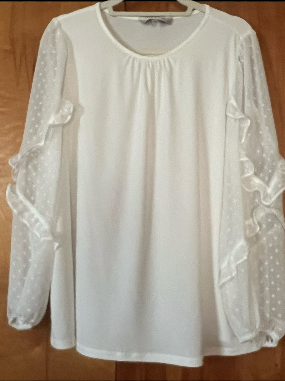 Women's Cream Long-Sleeve Ruffle Sleeve Blouse